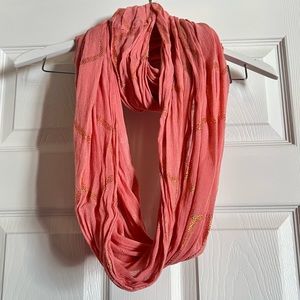 Peach and gold infinity scarf